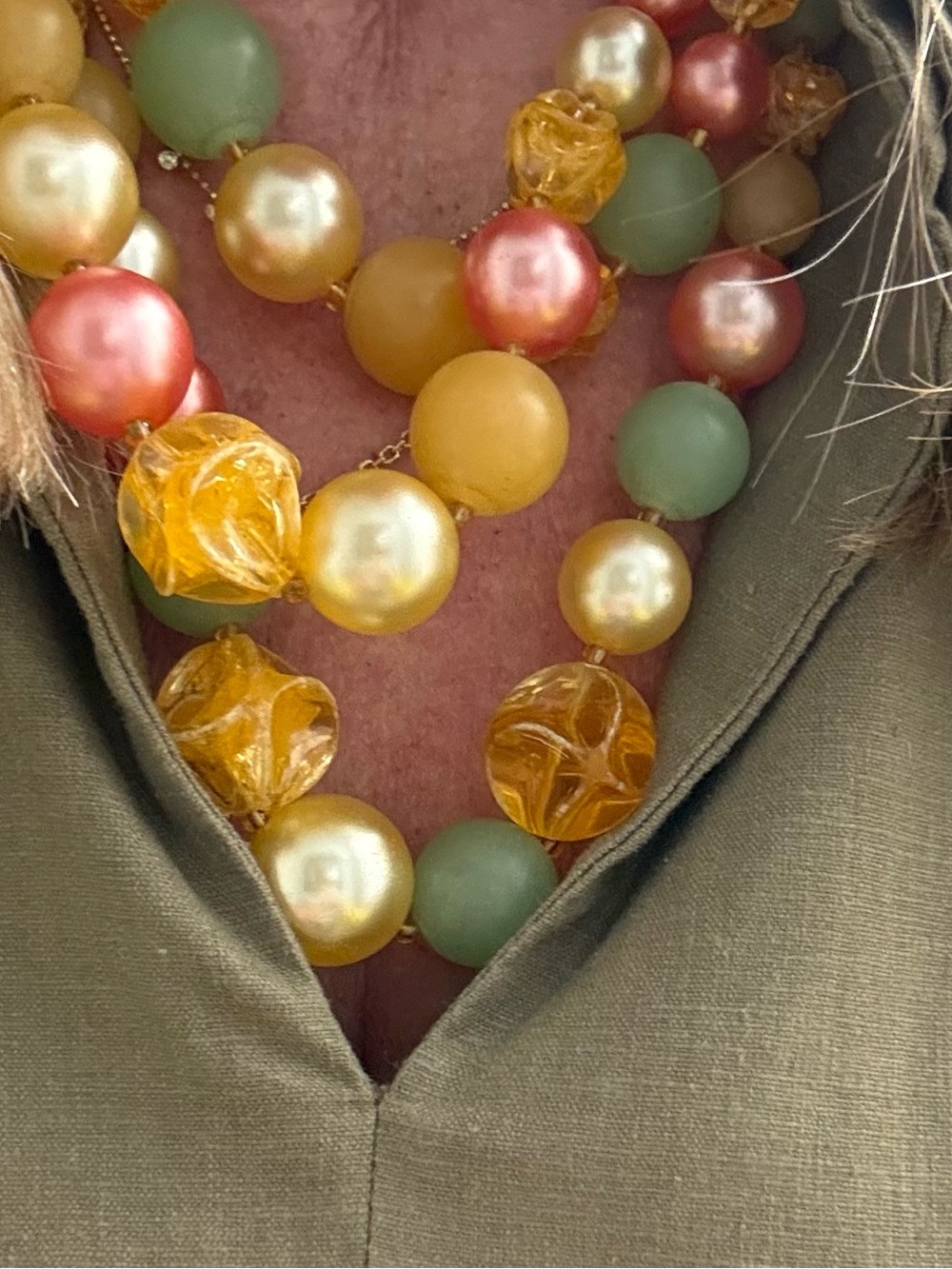 Vintage 1950s West Germany signed 3 Strand chunky Lucid bead necklace MCM - Picture 9 of 9